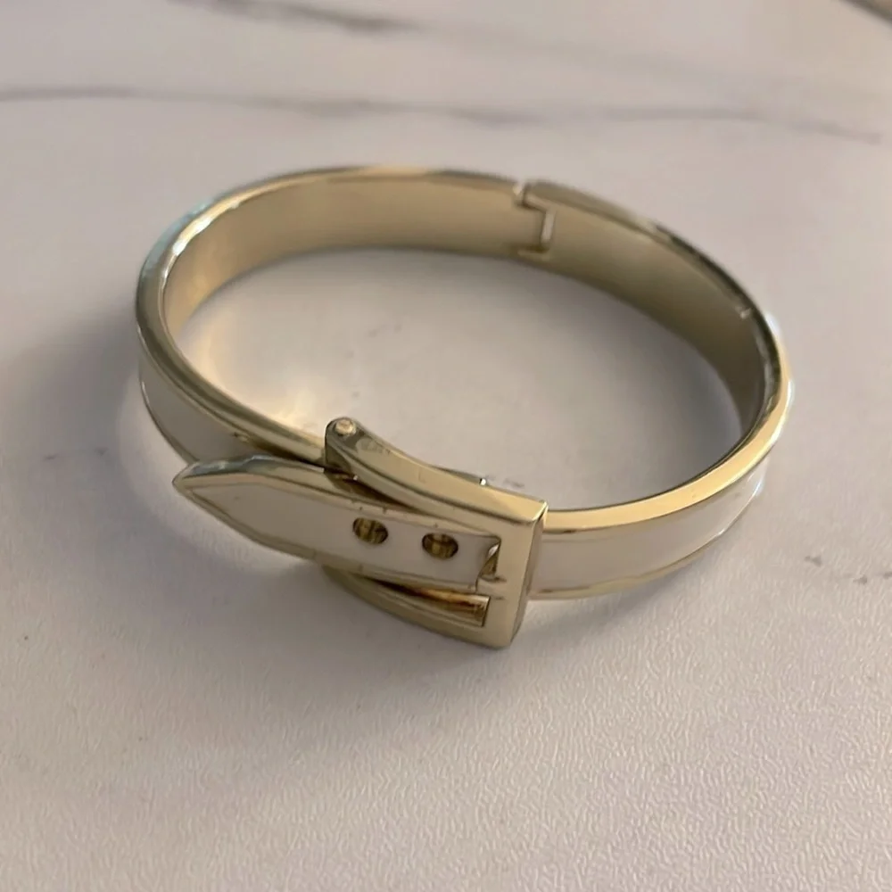 My Daily Styles Fashion Alloy Yellow Gold-Tone White Belt Buckle Bangle Bracelet